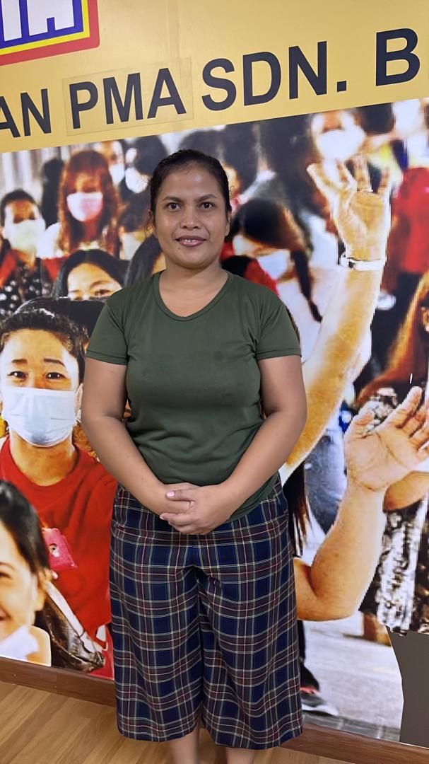 A domestic helper at PMA's office, ready to be placed with a Malaysian family